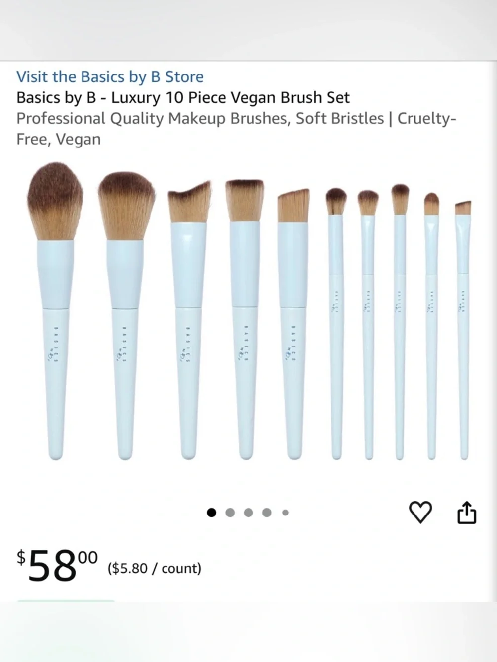 Basics by B - Luxury Vegan Makeup Brush Set Professional, Soft Bristles